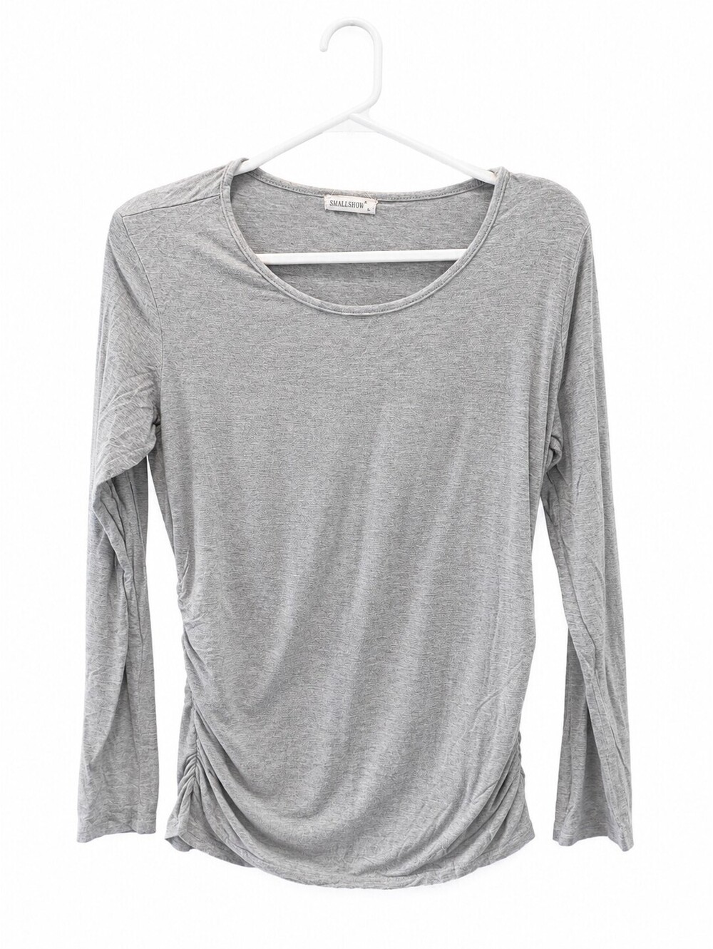 Smallshow Women's Maternity Long Sleeve Gray Modal Rayon Spandex Top, Size Large